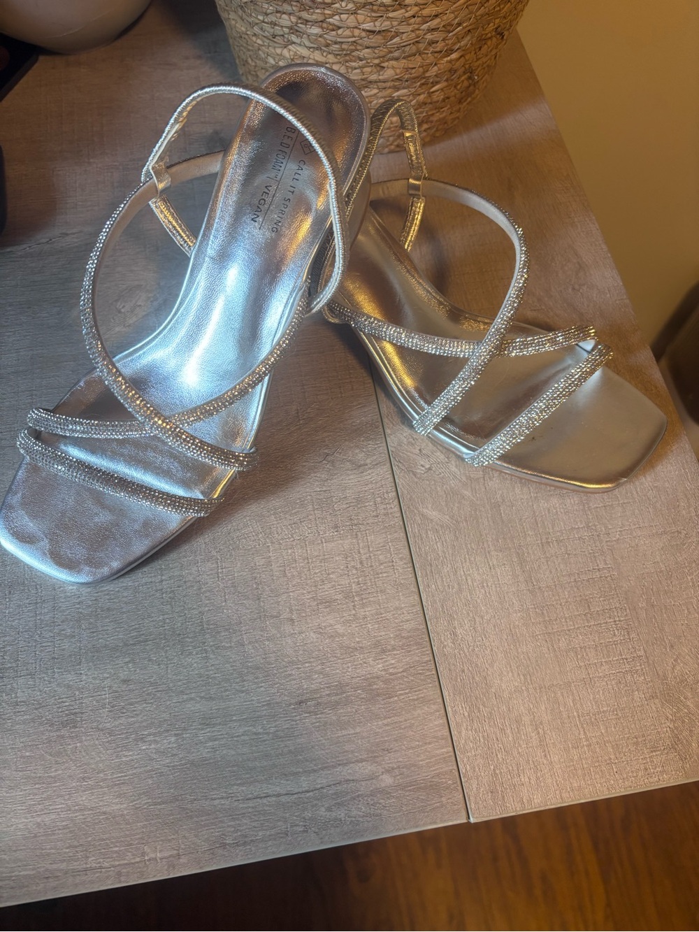 Call It Spring Silver Rhinestone Strappy Heels